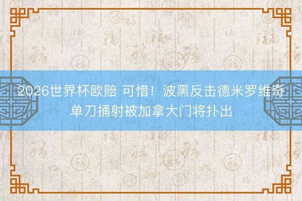2026世界杯欧赔 可惜！波黑反击德米罗维奇单刀捅射被加拿大门将扑出